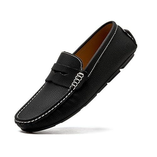 TAYGUM Loafer for Herren, runde Zehenpartie, Nubukleder, Penny-Loafer for Fahren, Leichter, Flacher Absatz, rutschfest, for den Abschlussball, for Gehen (Color : Schwarz, Size : 38 EU) von TAYGUM