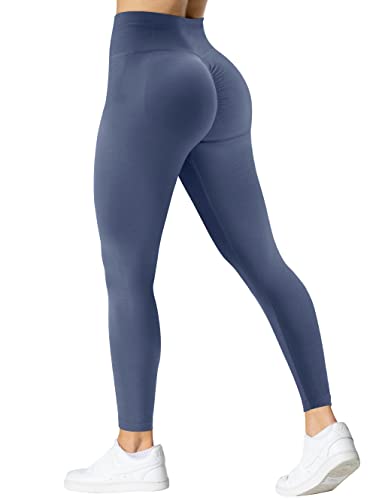 TAYOEA Damen Gym Leggings Scrunch Butt Sport Leggings Nahtlose Yogahose Hohe Taille Sporthose Blickdicht Booty Lifting Leggings Blau,M von TAYOEA