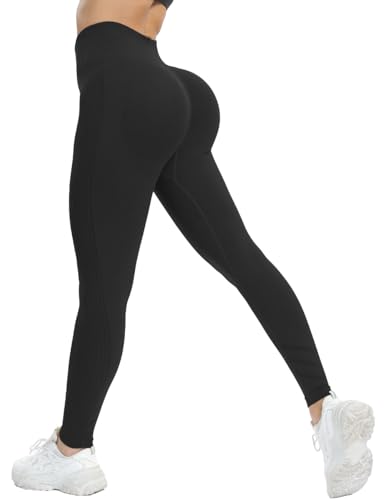 TAYOEA Damen Scrunch Butt Sportleggings Hohe Taille Blickdicht Sporthose Booty Lifting Leggings Nahtlose Gym Push up Fitnesshose Schwarz,XL von TAYOEA