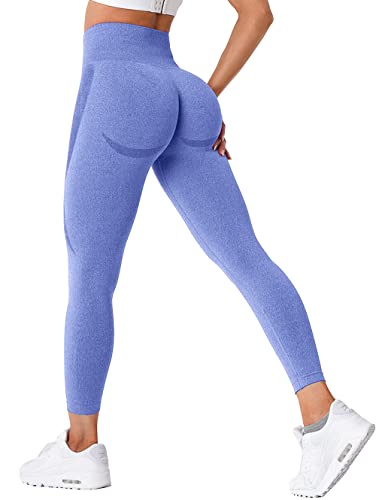 TAYOEA Damen Sport Leggings Blickdicht Yogahose Nahtlos Lange Leggings Slim Fit Fitnesshose Lächeln Kontur Push up Sporthosen Hohe Taille Yoga Lange Leggings ​Übung Fitness Joggen Violett,L von TAYOEA