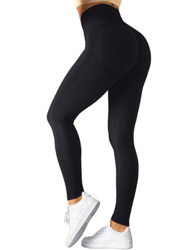 TAYOEA Sport Leggings Damen Nahtlose Scrunch Leggings Hohe Taille Fitnesshose Gym Yogahose Booty Lifting Push up Workout Blickdicht Sporthose Schwarz，M von TAYOEA