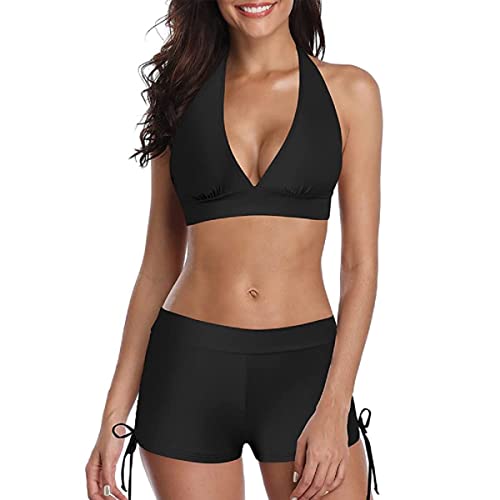 TBSCWYF Damen Bikini Set Rückenfrei Bandeau Tankinis Verstellbar Crossover Ties-up Bikinioberteil High Waist Triangel Bikinihose Zweiteiliger Badeanzug Swimsuit Damen Mehrfarbig Tankini von TBSCWYF