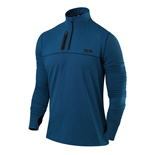 TCA Herren Fusion Pro Quickdry Langarm Lauf Shirt mit Halbem Reißverschluss - Dunkelblau/Dunkelblau, L von TCA