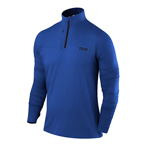 TCA Herren Fusion Pro Quickdry Langarm Lauf Shirt mit Halbem Reißverschluss - Blau, L von TCA