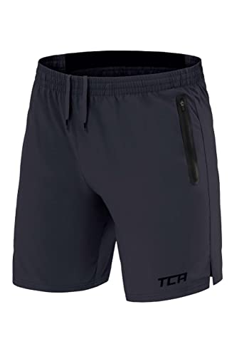 TCA Herren Elite Tech Leichte Laufhose Gymshorts Trainingsshorts und Laufshorts mit Reißverschlusstaschen - Sporthose Herren Kurz - Dunkelgrau, L von TCA