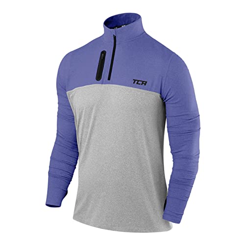 TCA Herren Fusion Pro Quickdry Langarm Lauf Shirt mit Halbem Reißverschluss - Blau/Grau, L von TCA