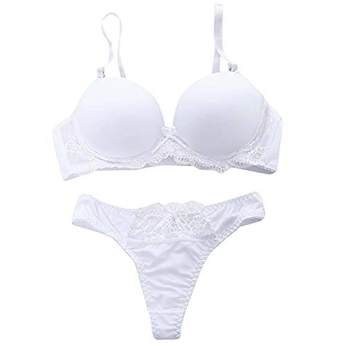 Damen Push-Up Sexy Gepolsterte BHS Set UnterwäSche Dessous Spitzen BH SchlüPfer Padded UnterwäSch Bustier Crop Dessous Top Drahtfreie UnterwäSche Atmungsaktiver Bustier BH Komfort BHS von TDEOK