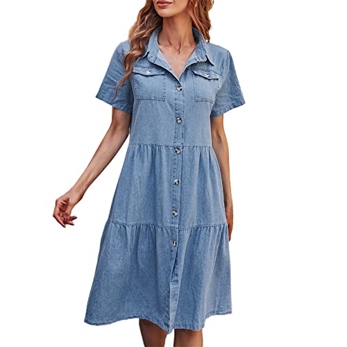 Jeanskleid Tailliert Damen - Sommerkleid Damen Lang Jeans - Jeanskleider Damen Sommer Knielang - Sommerkleider Mit Taschen Wickelkleid A Linie Elegant Freizeitkleid 1/2 Arm Kleid Knöpfen Jeanskleid Tailliert Damen - Sommerkleid Damen Lang Jeans - Jeanskleider Damen Sommer Knielang - Sommerkleider Mit Taschen Wickelkleid A Linie Elegant Freizeitkleid 1/2 Arm Kleid Knöpfen von TDEOK