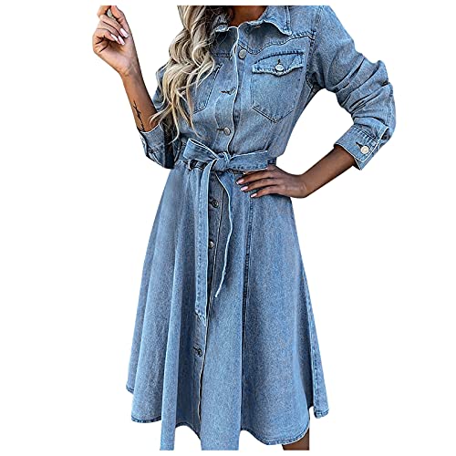 Jeanskleid Tailliert Damen - Sommerkleid Damen Lang Jeans - Jeanskleider Damen Sommer Knielang - Sommerkleider Mit Taschen Wickelkleid A Linie Elegant Freizeitkleid 1/2 Arm Kleid Knöpfen Jeanskleid Tailliert Damen - Sommerkleid Damen Lang Jeans - Jeanskleider Damen Sommer Knielang - Sommerkleider Mit Taschen Wickelkleid A Linie Elegant Freizeitkleid 1/2 Arm Kleid Knöpfen von TDEOK