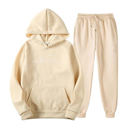 Jogginganzug Damen Mit Kapuze - Hausanzug Winter Trainingsanzug Frühling Sportanzug Baggy Tracksuit Große Größen Outfit Baumwolle Schlafanzug 2 Teiler Set Pyjama Y2K Sweatshirt + Lang Jogginghose von TDEOK