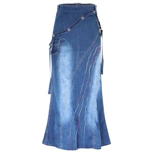 Maxi Jeansrock Damen Knöchellang - Jeans Rock Für Damen Y2K - Maxirock Mit Taschen Strandrock Lang Röcke Elegant Skater Rock Mit High Waist Sommerrock Schlitz Stretch Denim Sexy Sommer Meerjungfrau von TDEOK