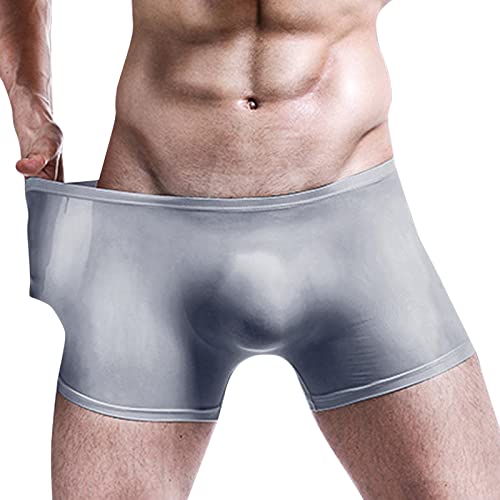Nylon Unterwäsche Herren Sexy-Sommer weich dünne transparente Eisseide Boxer atmungsaktive Männer Taille Nicht-Unterhose Herren Boxershorts Blau (Grey, XXL) von TDEOK
