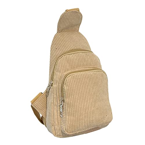 Rucksack Viele Taschen Cord Sling Bag Damen Umhängetasche Brusttasche Geldbörse Tasche Paket Ketten Taschen (Khaki, One Size) von TDEOK