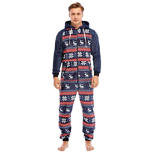 Schlafanzug Herren Jumpsuit Weihnachten-GanzköRperanzug Flauschig MäNner Pyjama Langarm Schlafoverall Warm Weihnachts-Schlafanzug Winter Lang Hausanzug Teddy-Fleece Kuschelanzug Onesie Strampler von TDEOK