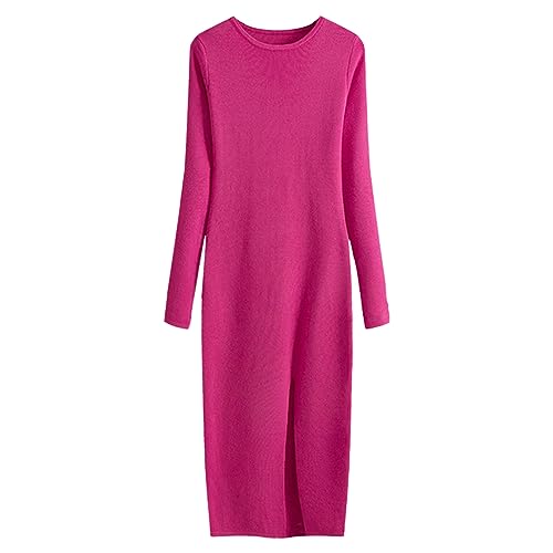 Strickkleid Damen Herbst Winter - Sweatkleid Langarm Ohne Kapuze Pulloverkleid Freizeit Warm Wickelkleid Locker Maxikleid Jumper Kleid Baumwolle Strickkleider Lang Strickpullover Gerippt Loungewear von TDEOK