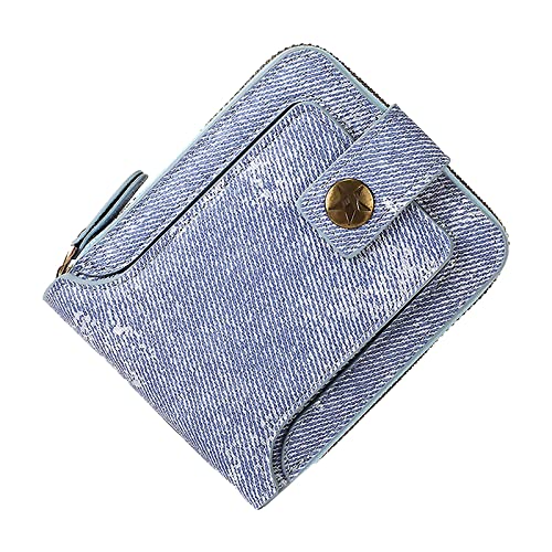 TDEOK Außenhandel New Herren Short Multi Functional Denim Fabric Horizontal Zipper Wallet Geldbörsen Für Kinder (Light Blue, One Size) von TDEOK