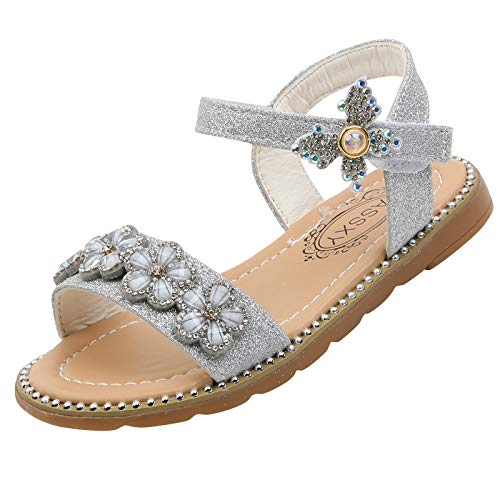 TDEOK Baby Mädchen Kinder Baby Schuhe-beiläufige Kleinkinderprinzins-Schuhe Lauflernschuhe Junge 20 (Silver, 7.5-8 Years) von TDEOK