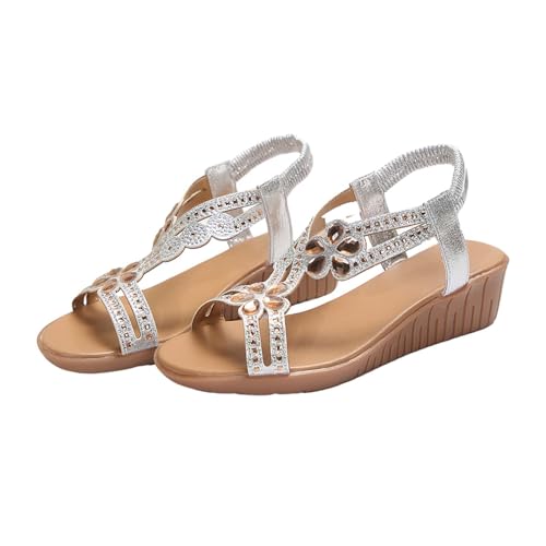 TDEOK Damen Schuhe Slipper flache römische Schuhe Sommermode Damen Sandalen Plateau Schuhe Schwarz Damen (Silver, 43) von TDEOK