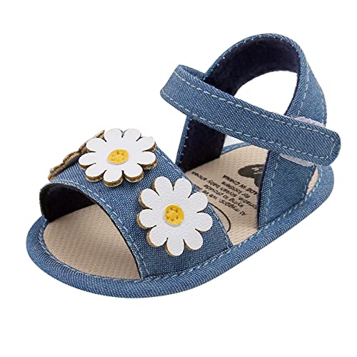 TDEOK Erste Schuhe Mädchen Sommerspaziergang Sandalen Baby Mädchen Outdoor Schuhe Blumen Kleinkind Für Sommer Baby Sandalen Schuhe Kinder 23 (Blue, 19 Toddler) von TDEOK