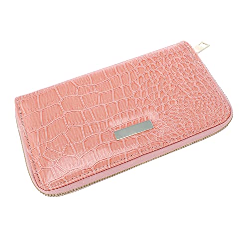 TDEOK Fashion ID Long Wallet Stone Pattern Solid Color Damen Zipper Purse Mehrere Kartenfächer Clutch Bag Phone Bag Brieftasche Herren (Pink, One Size) von TDEOK