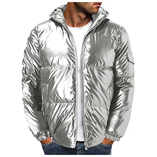 TDEOK Glänzende Steppjacke Herren Winterjacke mit Kapuze Daunenjacke Übergangsjacke Winddicht Funktionsjacke Mode Daunenmantel Puffer Jacke Outdoor Jacke Metallic-Look Glänzende Windjacke Parka von TDEOK