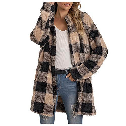 TDEOK Karierte Jacke Damen, Kuscheljacke Damen Flauschig üBergangsjacke Elegant Winterjacken FüR Damen Langarm Winterjacke Oversize Hemdjacke HolzfäLlerjacke Boyfriend Jacken Mantel Wollejacke von TDEOK