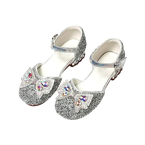 TDEOK Kinder Bogen Mädchen Schuhe Prinzessin Schuhe Kleines Mädchen Weichen Boden High Heels Kinder Kristall Prinzessin Schuhe Schuhe Mädchen Sneaker 36 (Silver, 28.5 Little Child) von TDEOK