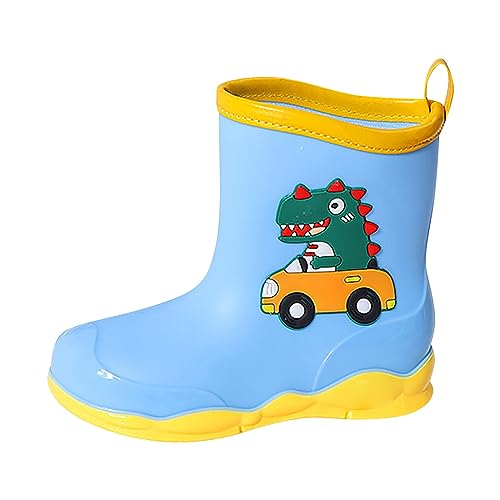 TDEOK Kinder Cartoon Dinosaurier gedruckt Regen Schuhe Schuhe Outdoor Slip Stiefel rutschfeste Regen PVC Kinderschuhe Super Fit 30 (Blue, 26 Toddler) von TDEOK