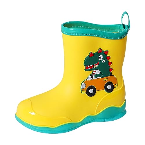 TDEOK Kinder Cartoon Dinosaurier gedruckt Regen Schuhe Schuhe Outdoor Slip Stiefel rutschfeste Regen PVC Kinderschuhe Super Fit 30 (Yellow, 30.5 Little Child) von TDEOK