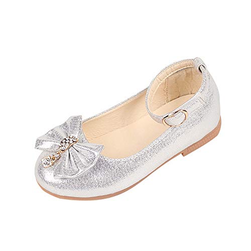 TDEOK Kinder Mädchen Fashion-Prinzessin Soild Bowknot Tanz Kleinkinderqualität Schuhe Babylauflernschuh (Silver, 23) von TDEOK