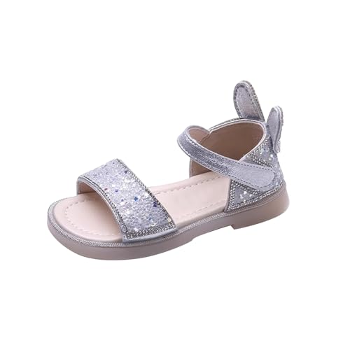 TDEOK Kindersandale Sommer Wasser Ziegel Kaninchen Ohren Offene Spitze Weiche Unterseite Sandalen Kleines Kind Große Kinder Strand Schuhe Sandalen 24 (Silver, 27 Little Child) von TDEOK