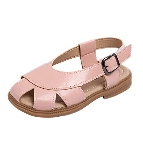 TDEOK Kinderschuhe flache Sandalen hohle Strandschuhe Mode weiche Sohle Mädchen Freizeitsandalen Ledersandalen Männer (Pink, 27 Toddler) von TDEOK