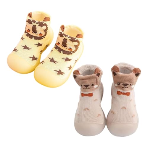 TDEOK Kleinkind Baby Mädchen Socke Schuh Elastische Indoor Slipper Infant Erste Cartoon Katzen Weiche Sohle Gummi Schuhe Baby Sneaker Schlüsselanhänger (Khaki, 26) von TDEOK