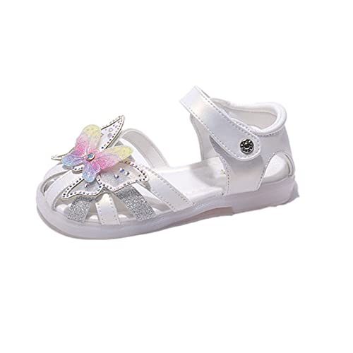 TDEOK Kleinkind Mädchen 3D Schmetterling Druck Sandalen Sommer Outdoor Weiche Gummisohle Strand Wasser Schuhe Kleid Prinzessin Flach Sandalen Damen (White, 28.5 Little Child) von TDEOK