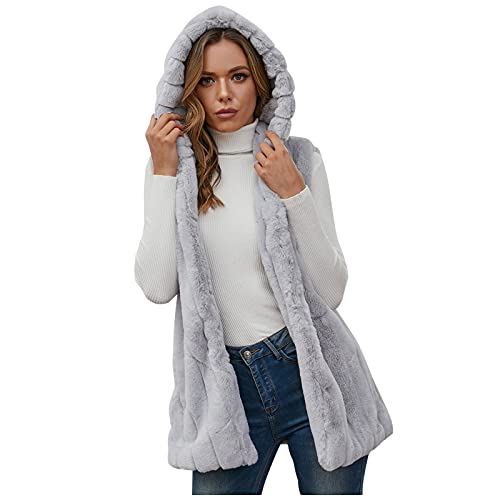 TDEOK Kunstpelz Jacke Damen, Fellweste Damen Kunstfell GüNstig Pelzweste Lang Ärmellos Westen Pelzjacke & Felljacke Elegant Pelzmantel Herbst Winter Faux Fur Cardigan Winterjacke Mantel Jacke von TDEOK