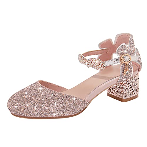 TDEOK Mädchen Sandalen Grils Kleid Schuhe Hochzeit Party Close Toe Glitter High Heels für Kinder Fahrrad Sandalen Damen (Pink, 35.5 Big Kids) von TDEOK