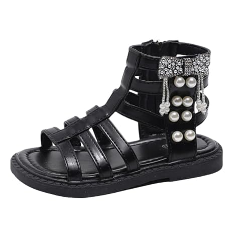 TDEOK Mädchen Sommer Mode Rom High Top Prinzessin Soft Bottom Sandalen Rutschfeste Baby Hausschuhe (Black, 30 Little Child) von TDEOK