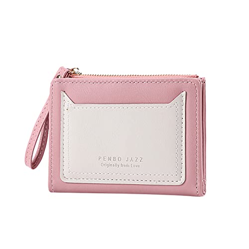 TDEOK Mode Frauen ID Kurze Brieftasche Einfarbige Tasche Reißverschluss Geldbörse Mehrere Kartenfächer Clutch Bag Kleine Geldbörsen Herren Leas (Pink, One Size) von TDEOK