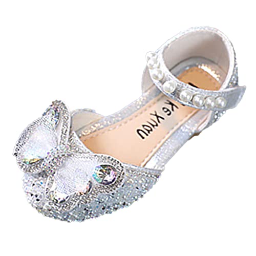 TDEOK Mode Frühjahr und Sommer Sandalen Kleid Leistung Tanzschuhe Mesh Strass Schleife Haken Look leicht und atmungsaktiv Kinder 29 (Silver, 28.5 Little Child) von TDEOK