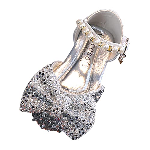 TDEOK Mode Frühjahr und Sommer Sandalen Kleid Tanzshow Prinzessin Schuhe Strass Schleife Perlenschnalle Sandalen Kinder 25 (Silver, 28.5 Little Child) von TDEOK