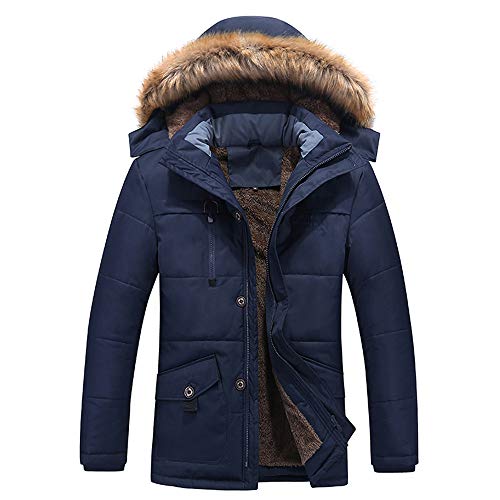 TDEOK Parka Herren Winter Lang Gefüttert Wintermantel mit Fellkapuze Warm Outdoorjacke mit Kapuze Hut Daunenmantel Regular Fit Winterjacke Winddicht Warm Steppjacke Loose Fit Sportjacke von TDEOK