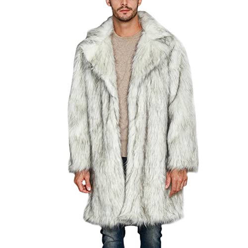 TDEOK Pelzmantel Herren Weiß Lang Felljacke Winter Herren Dicke Flauschige Langarm Kunstfell Mantel Warm Oberbekleidung Luxus Fell Lange Jacke Warme Winddichte Weiche Overcoat Outwear von TDEOK