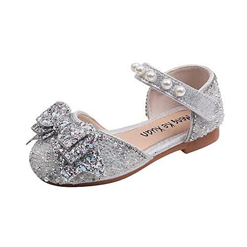 TDEOK Performance Tanzschuhe für Mädchen Kinderschuhe Perle Strass Bowknot glänzende Kinder Prinzessin Schuhe Sandalen 32 (Silver, 27.5 Little Child) von TDEOK