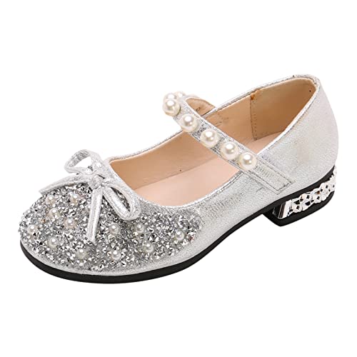 TDEOK Performance Tanzschuhe für Mädchen Kinderschuhe Perle Strass glänzende Kinder Prinzessin Schuhe Sandale 29 (Silver, 27 Toddler) von TDEOK