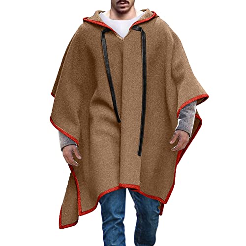 TDEOK Pullover Herren mit Kapuze Mode Cape Mantel Schal Kap Pullover V - Ausschnitt Poncho UnregelmäßIger Saum Kapuzenpullover Bequeme Hoodie Poncho Im Mexiko Stil für Zu Hause Freizeit von TDEOK