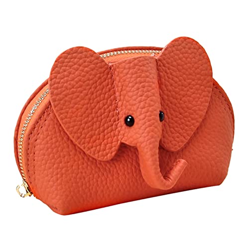 TDEOK Rindsleder Tier Cartoon süße Geldbörse Elefant Geldbörse Geldbörse Geldbörse mit Armband Geldbörsen Damen Rot (Orange, One Size) von TDEOK