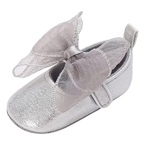 TDEOK Sommer Kinder Infant Kleinkind Schuhe Mädchen Sport Flachen Boden Runde Kappe Band Bogen Haken Schleife Tanz Schuhe Hausschuhe Baby (Silver, 20 Infant) von TDEOK