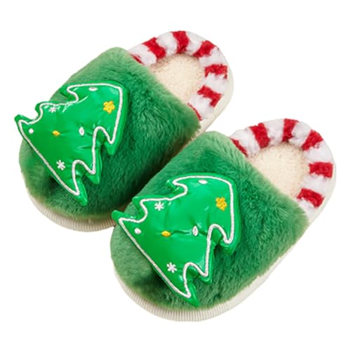 TDEOK Weihnachten Niedliche Cartoon-Hausschuhe für und Mädchen, bequeme rutschfeste Wanderschuhe mit weicher Unterseite für den Innenbereich, und Winter Filzpantoffeln Damen (Green, 33.5 Big Kids) von TDEOK