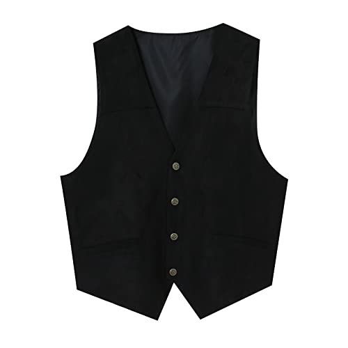 TDEOK Wildleder Weste Herren Braun Cowboy Weste Casual Western Regular Fit Traditionelle Stil Klassische Waistcoat Gilet Weste Retro Weste Vintage Anzugwesten mit V-Ausschnitt Freizeitweste von TDEOK