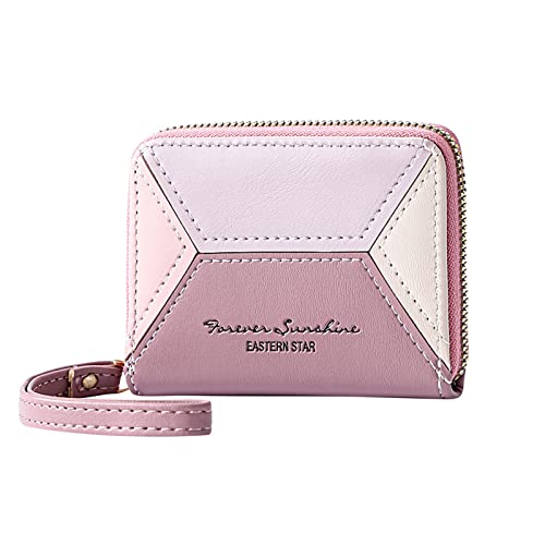 Zwei Geldbörsen Wallet Color Matching Solid Color Women Zipper Purse Multiple Card Slots Clutch Bag Geldbörsen Herren Groß (Pink, One Size) von TDEOK